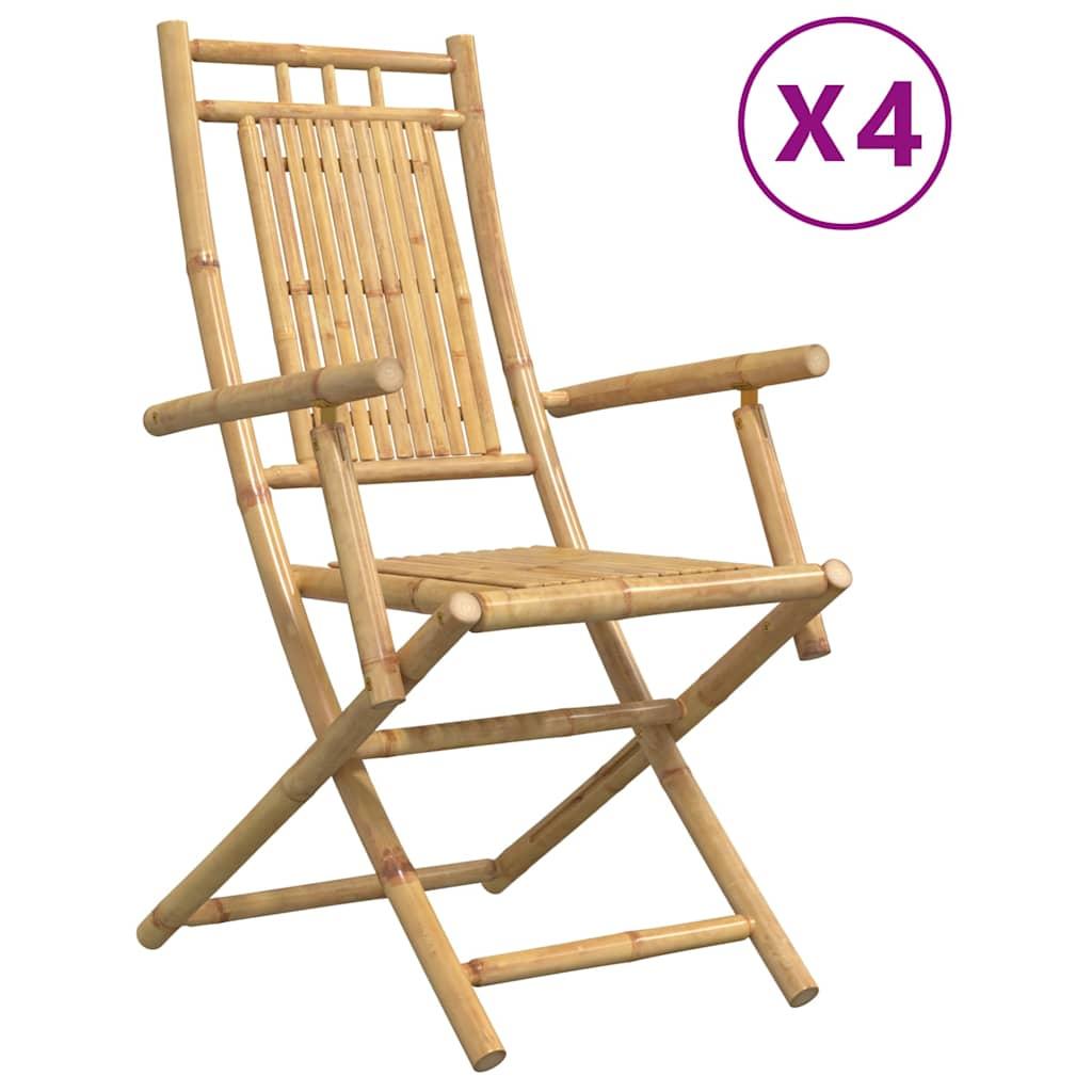 Sillas plegables, 4 unidades, 53x66x99 cm, bambú