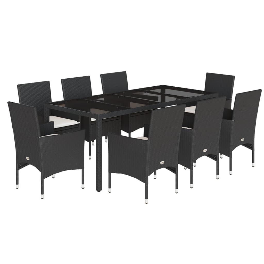 Set comedor de jardín 9 pzas y cojines ratán sintético y vidrio
