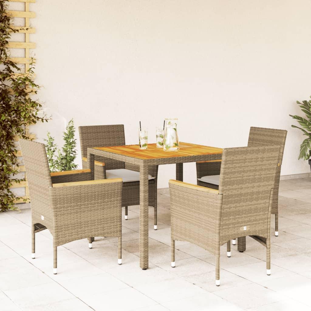 Set de comedor jardín 5 pzas con cojines ratán PE acacia negro