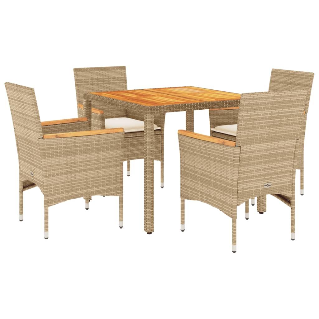 Set de comedor jardín 5 pzas con cojines ratán PE acacia negro