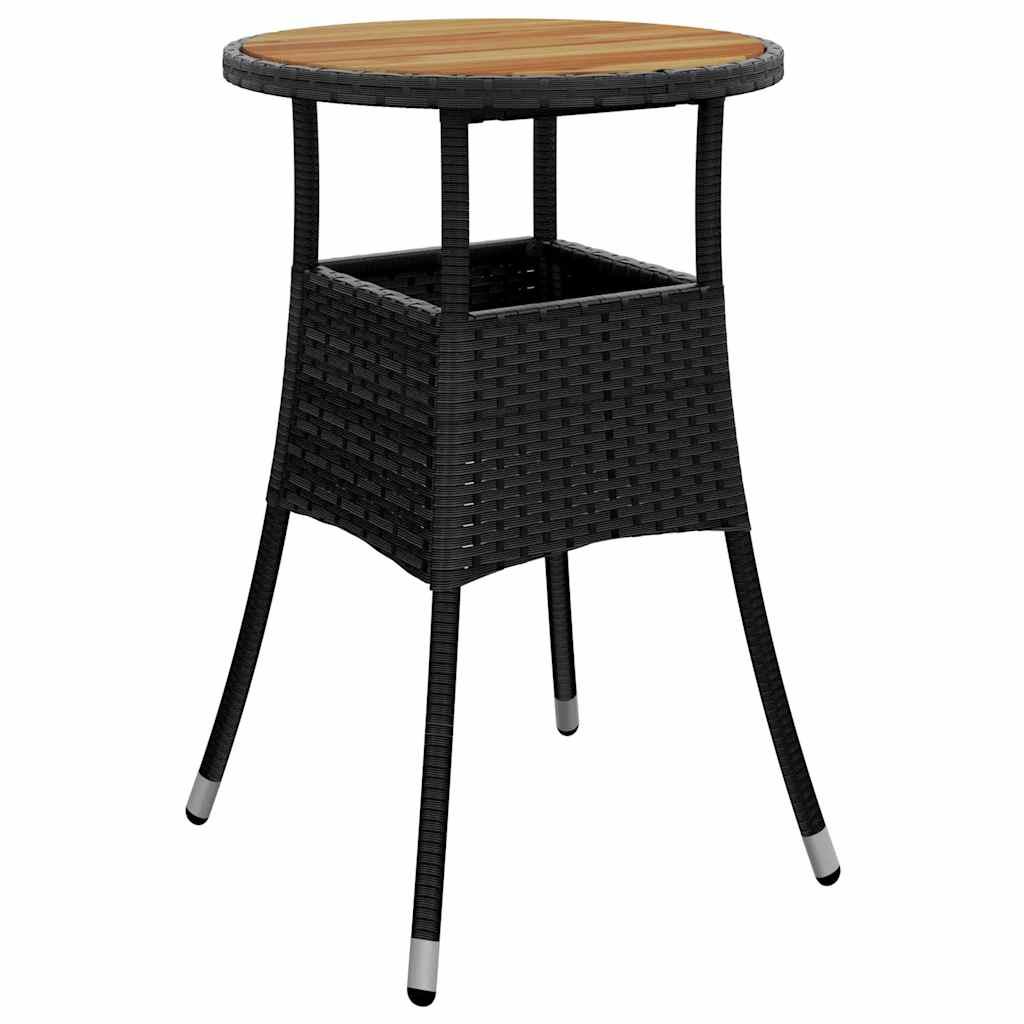 Set de comedor jardín 3 pzas con cojines ratán PE acacia negro