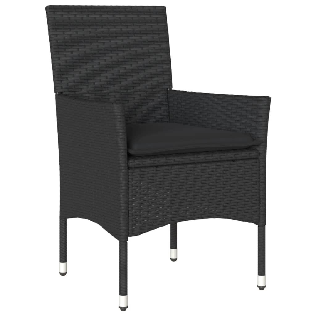 Set de comedor jardín 3 pzas con cojines ratán PE acacia negro