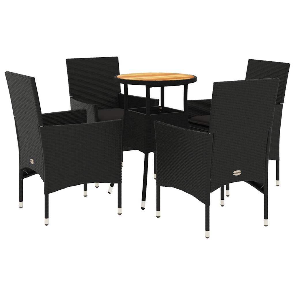 Set de comedor jardín 5 pzas con cojines ratán PE acacia negro
