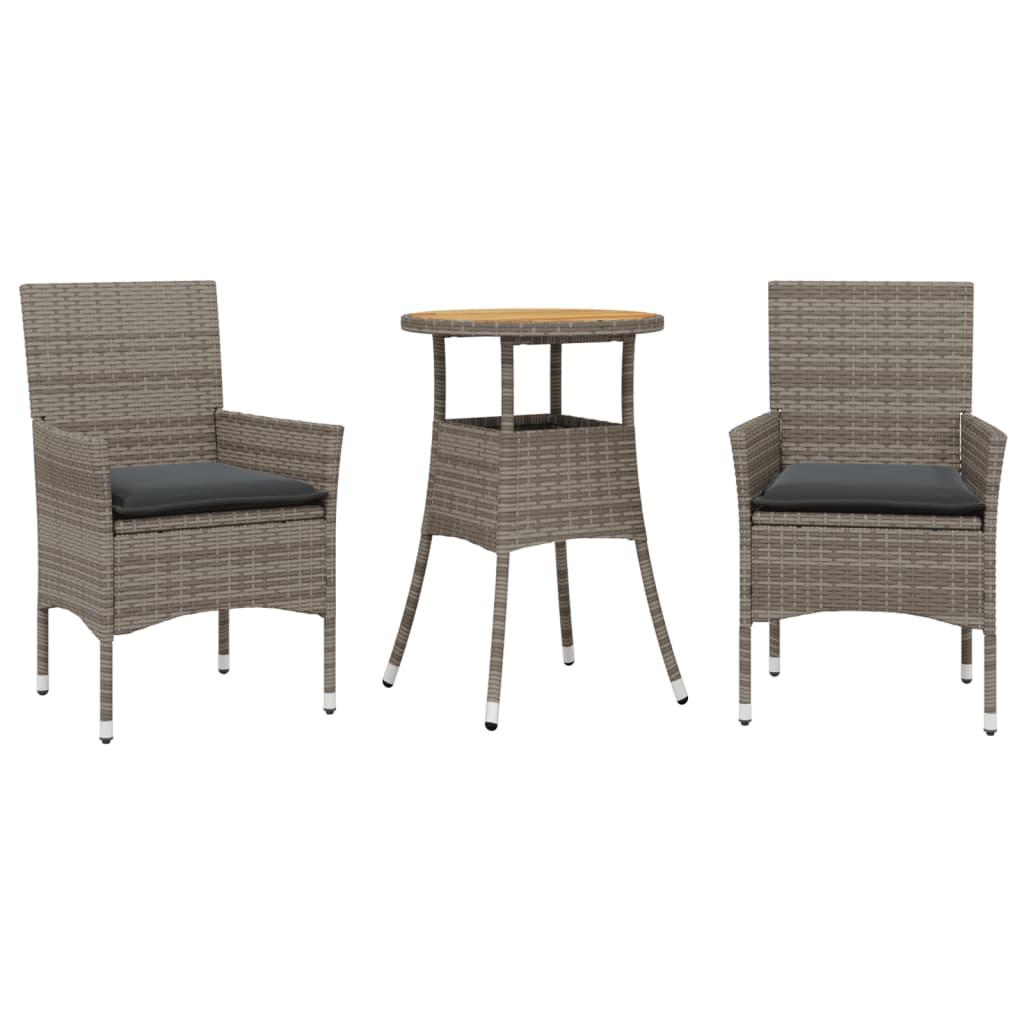 Set de comedor jardín 3 pzas con cojines ratán PE acacia