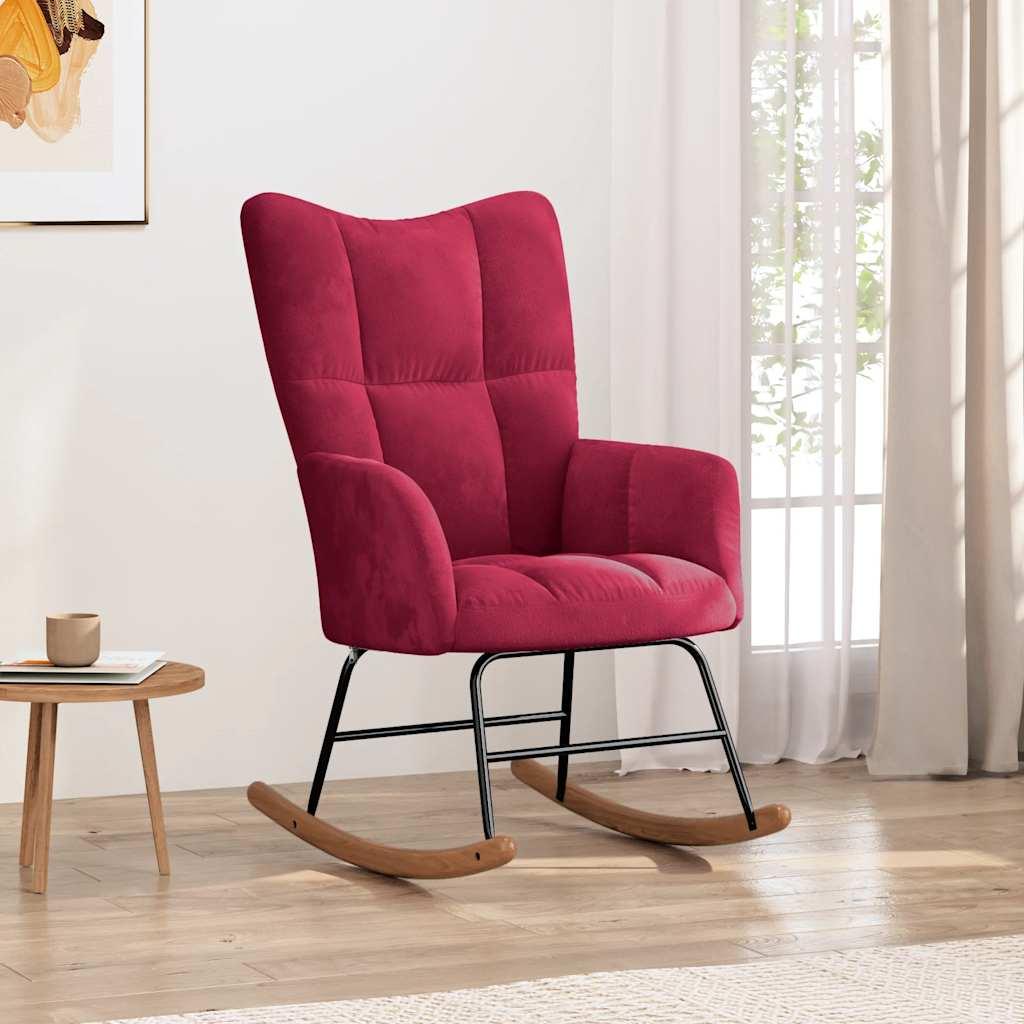 Silla mecedora de terciopelo rojo vino tinto