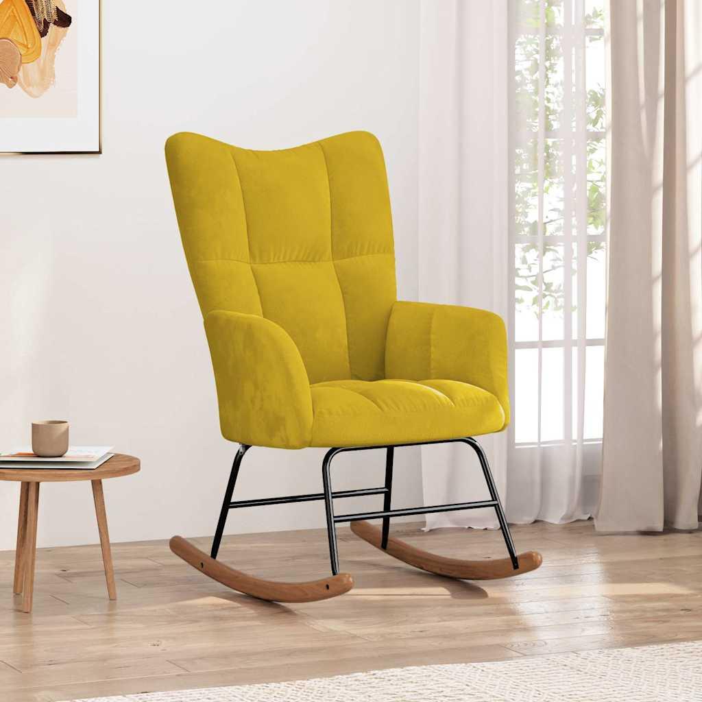 Silla mecedora de terciopelo amarillo mostaza