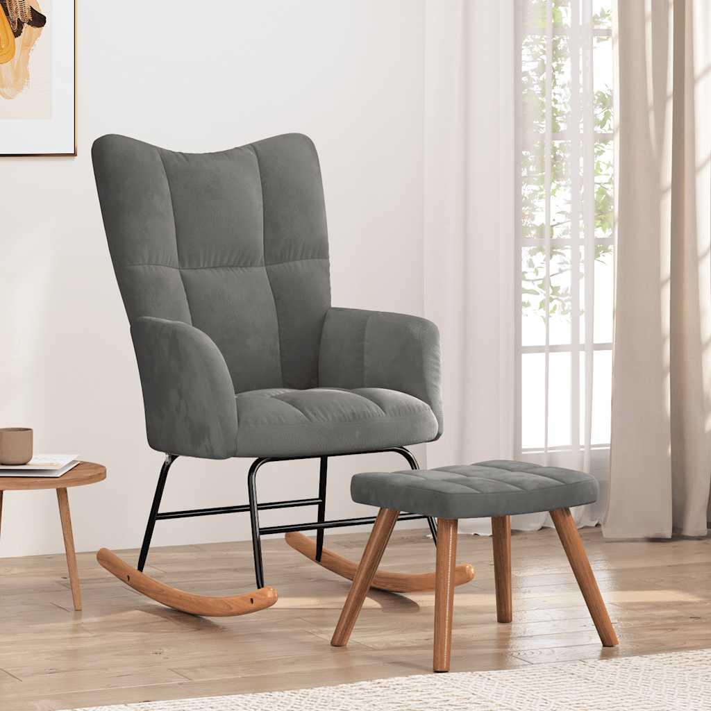 Silla mecedora con reposapiés terciopelo verde oscuro