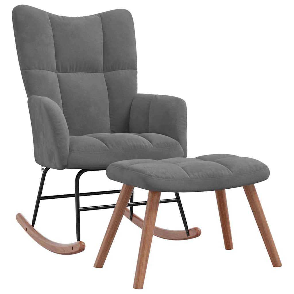 Silla mecedora con reposapiés terciopelo verde oscuro