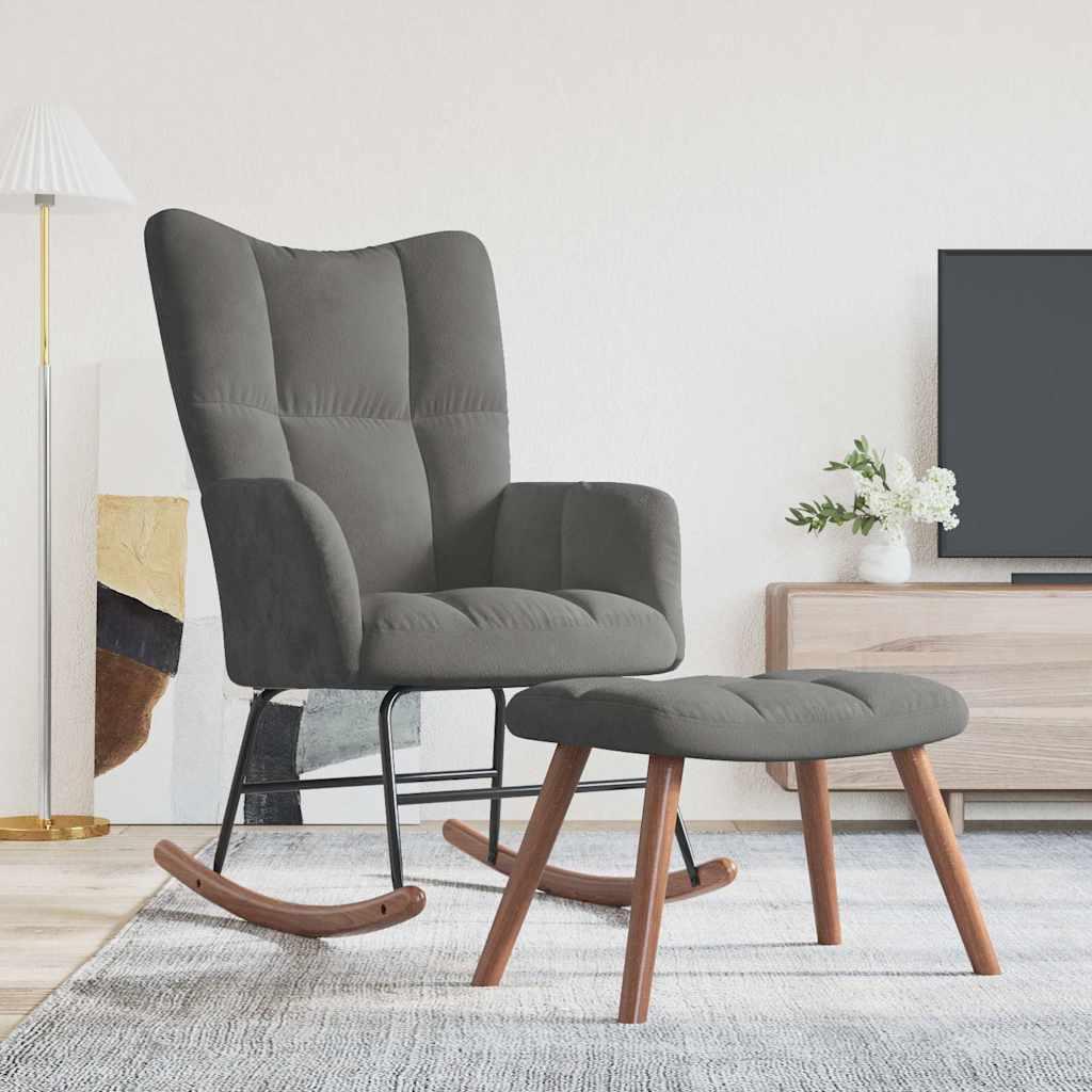 Silla mecedora con reposapiés terciopelo verde oscuro