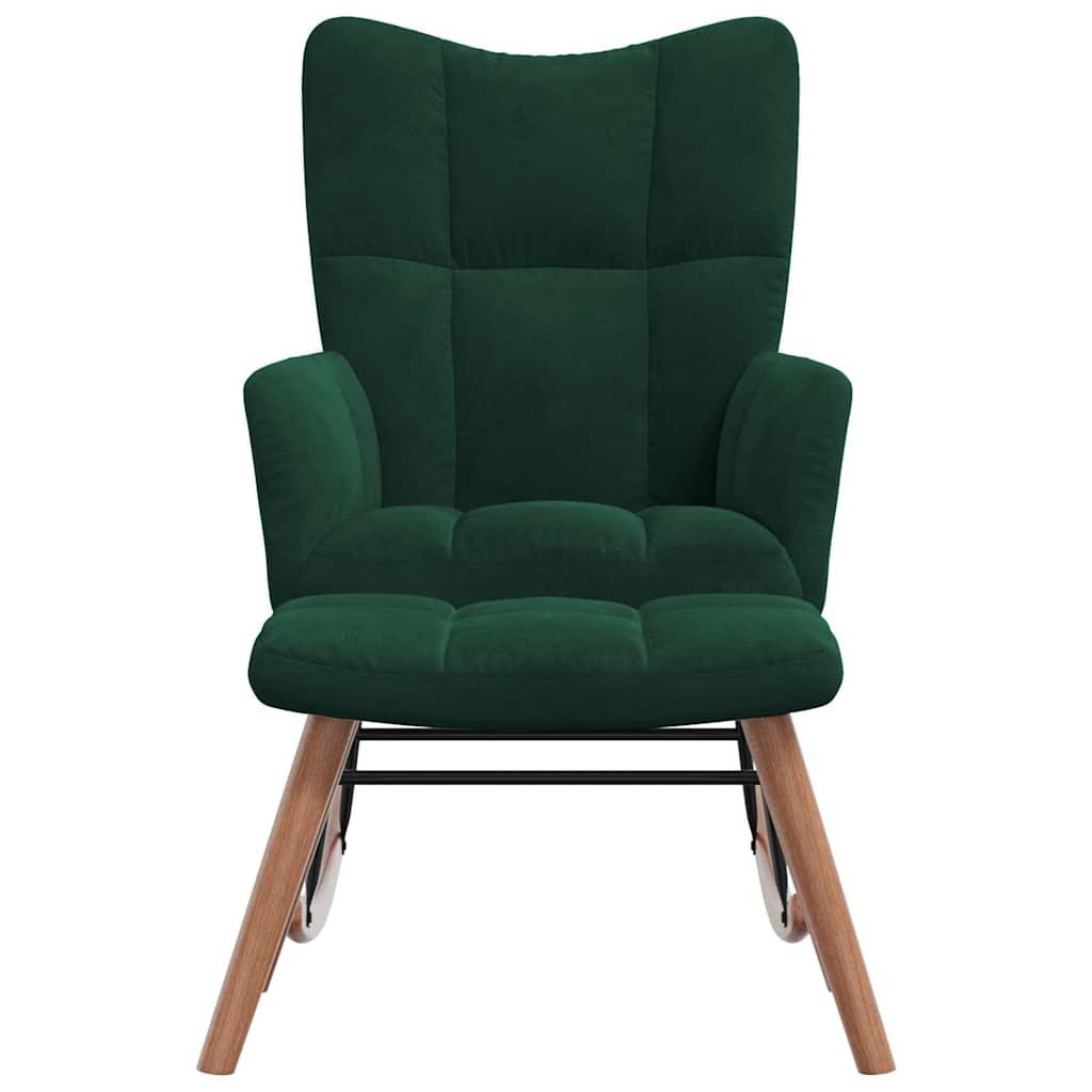 Silla mecedora con reposapiés terciopelo verde oscuro