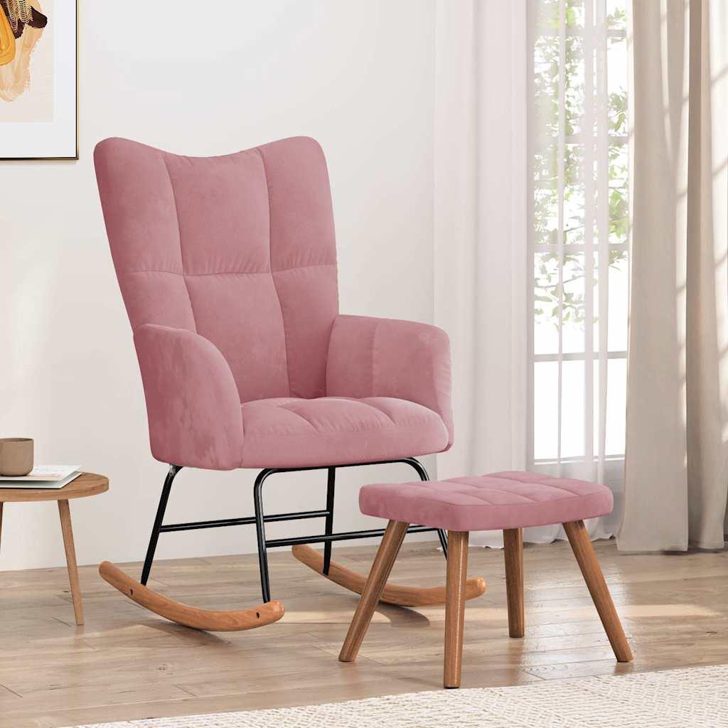 Silla mecedora con reposapiés terciopelo verde oscuro