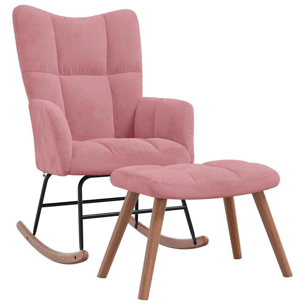 Silla mecedora con reposapiés terciopelo verde oscuro