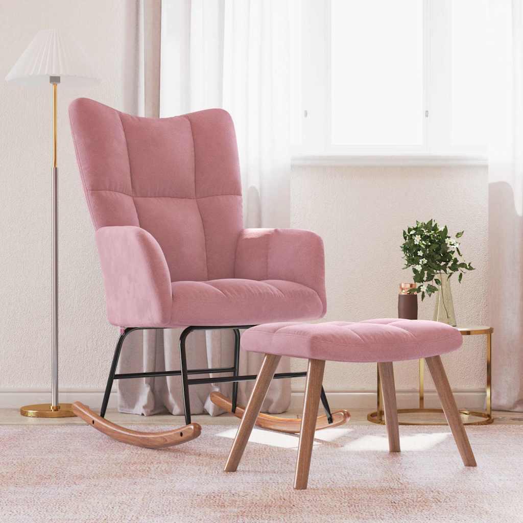 Silla mecedora con reposapiés terciopelo verde oscuro