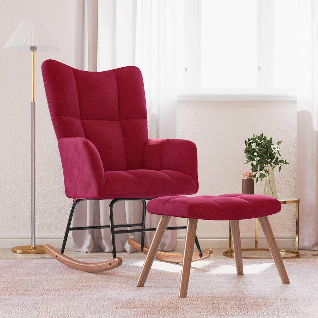 Silla mecedora con reposapiés terciopelo rojo tinto