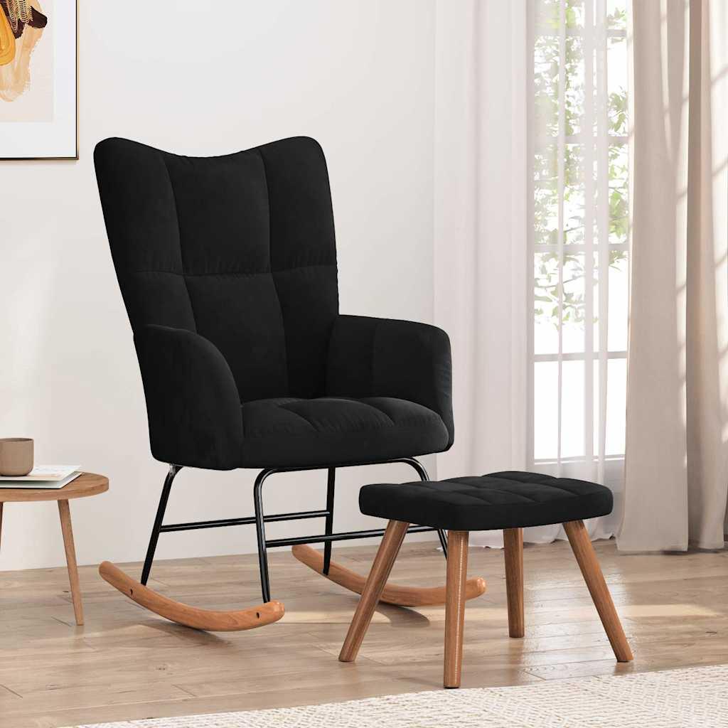 Silla mecedora con reposapiés terciopelo verde oscuro