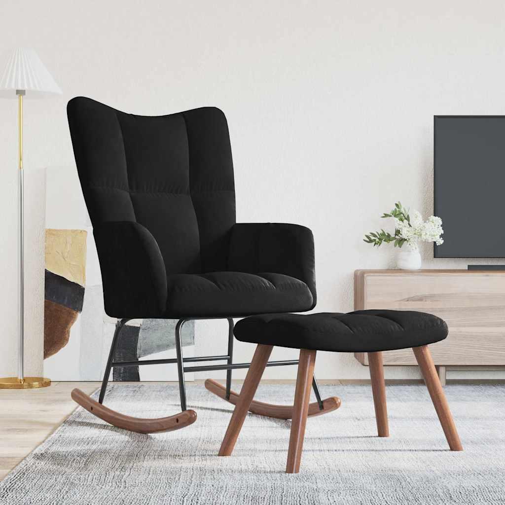 Silla mecedora con reposapiés terciopelo verde oscuro