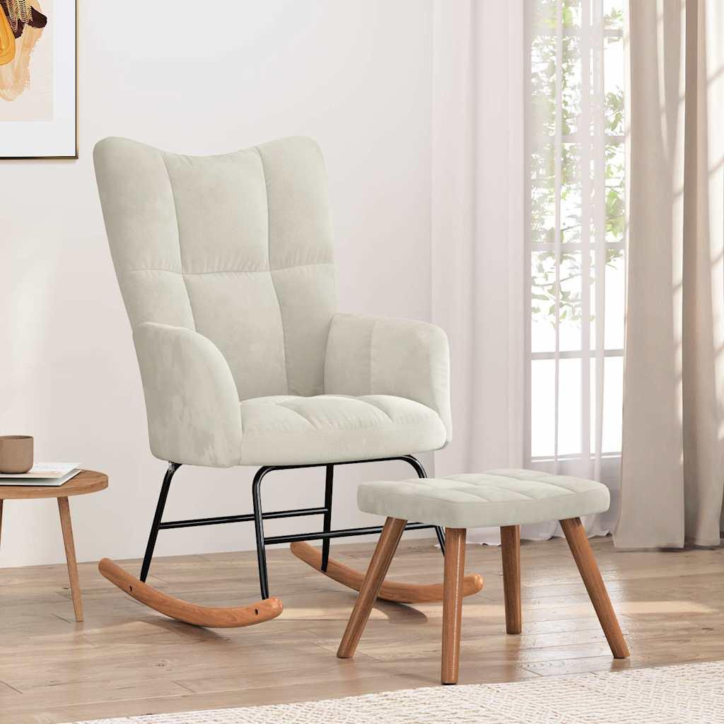 Silla mecedora con reposapiés terciopelo verde oscuro
