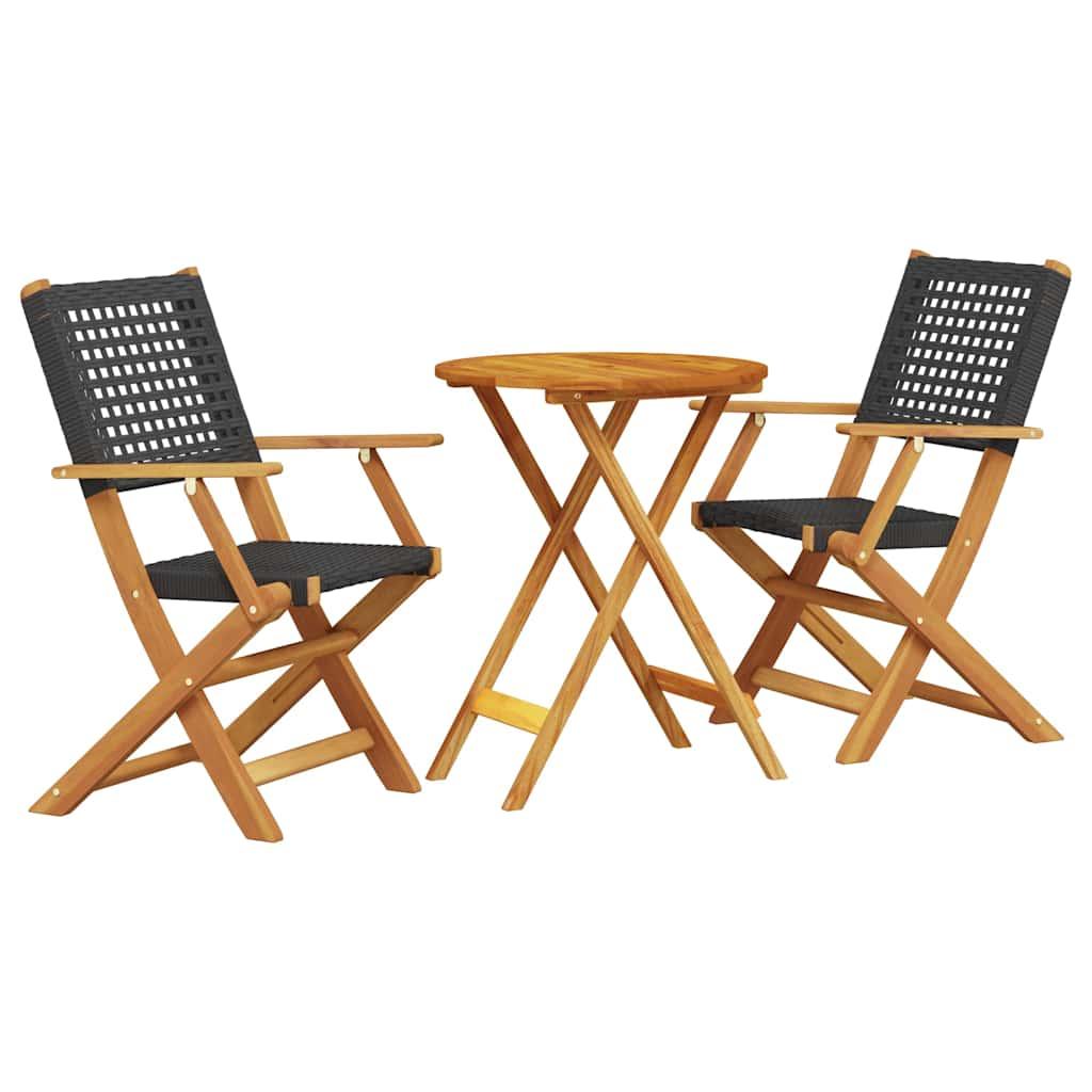 Juego de bistro de 3 piezas ratán PE y madera maciza