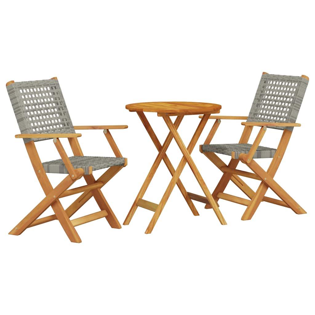 Juego de bistro de 3 piezas ratán PE y madera maciza