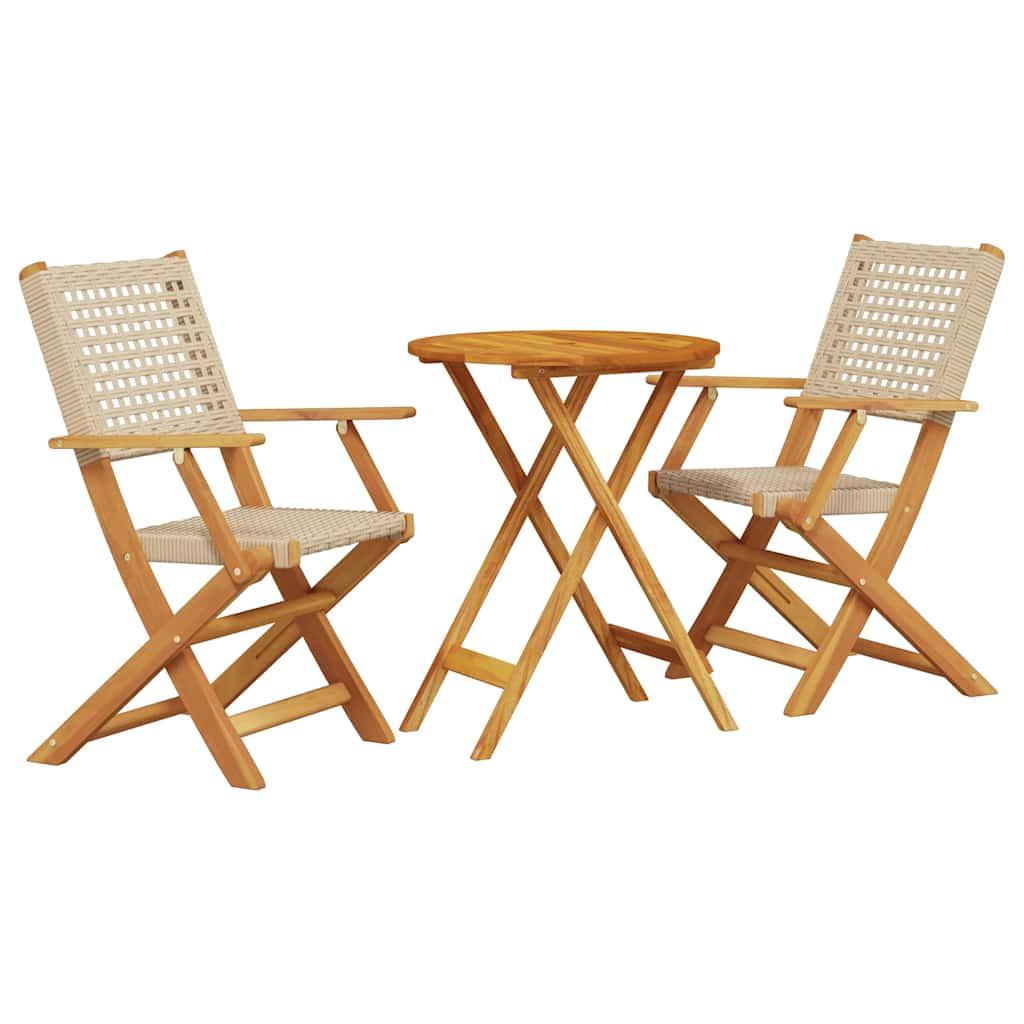 Juego de bistro de 3 piezas ratán PE y madera maciza
