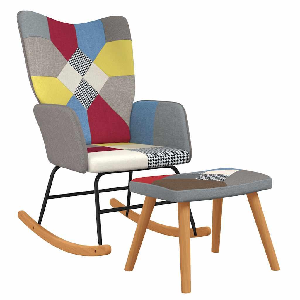 Silla mecedora con reposapiés tela patchwork