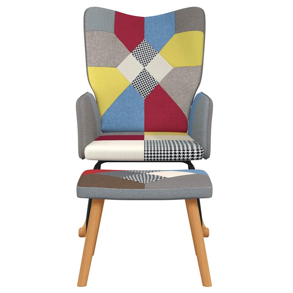 Silla mecedora con reposapiés tela patchwork