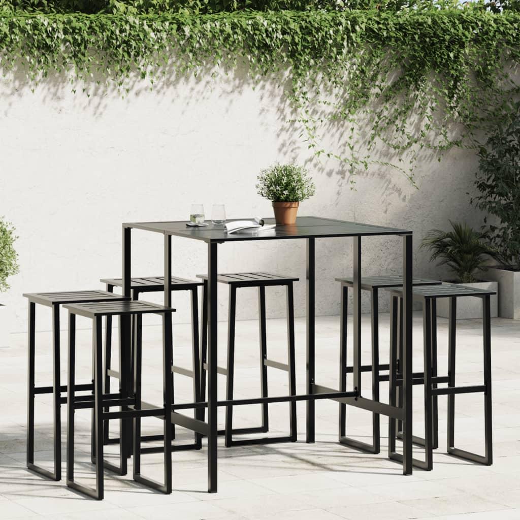Juego de mesa alta y taburetes de jardín 7 piezas acero negro