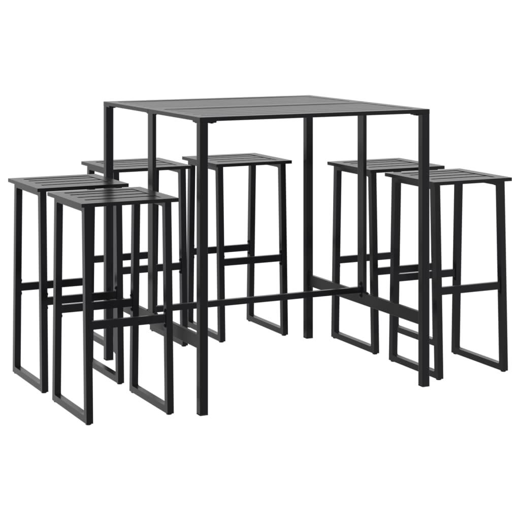 Juego de mesa alta y taburetes de jardín 7 piezas acero negro