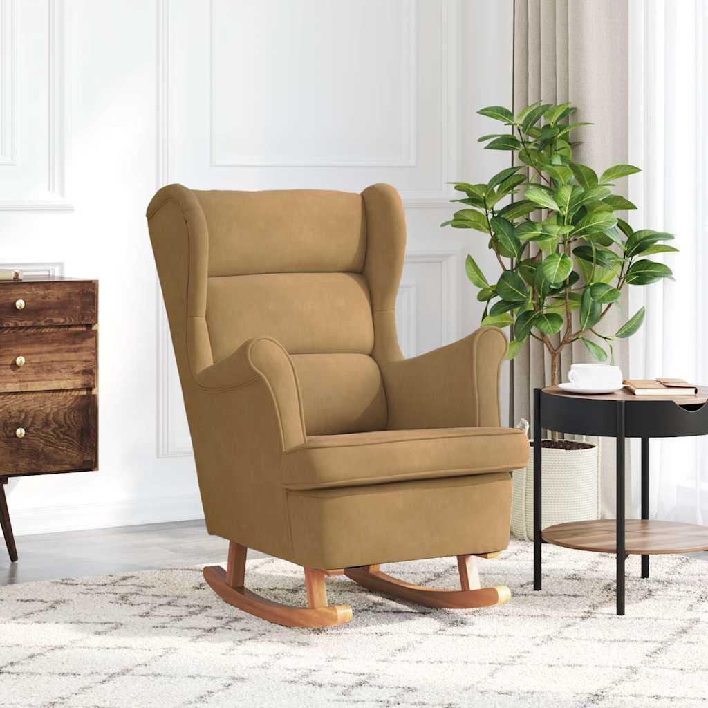 Mecedora con respaldo alto de terciopelo amarillo madera maciza