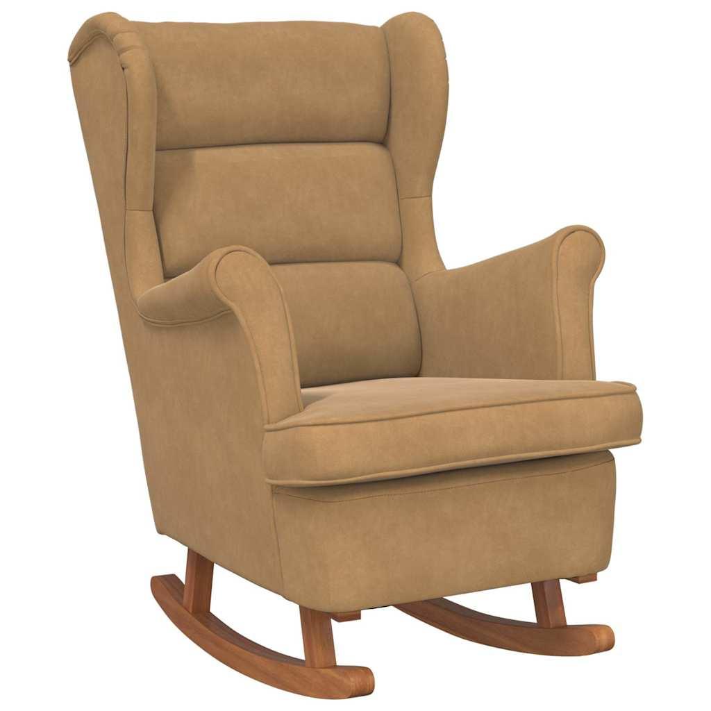 Mecedora con respaldo alto de terciopelo amarillo madera maciza