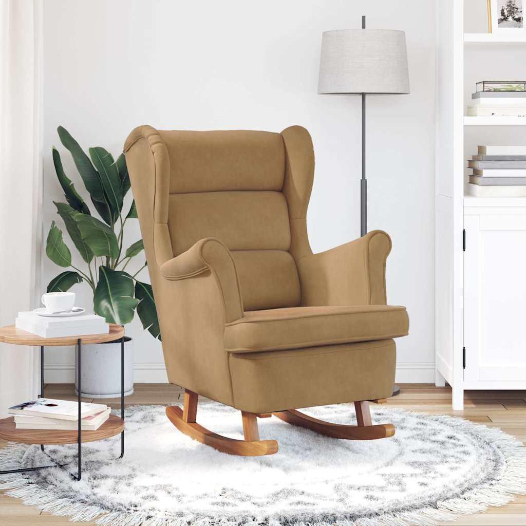 Mecedora con respaldo alto de terciopelo amarillo madera maciza