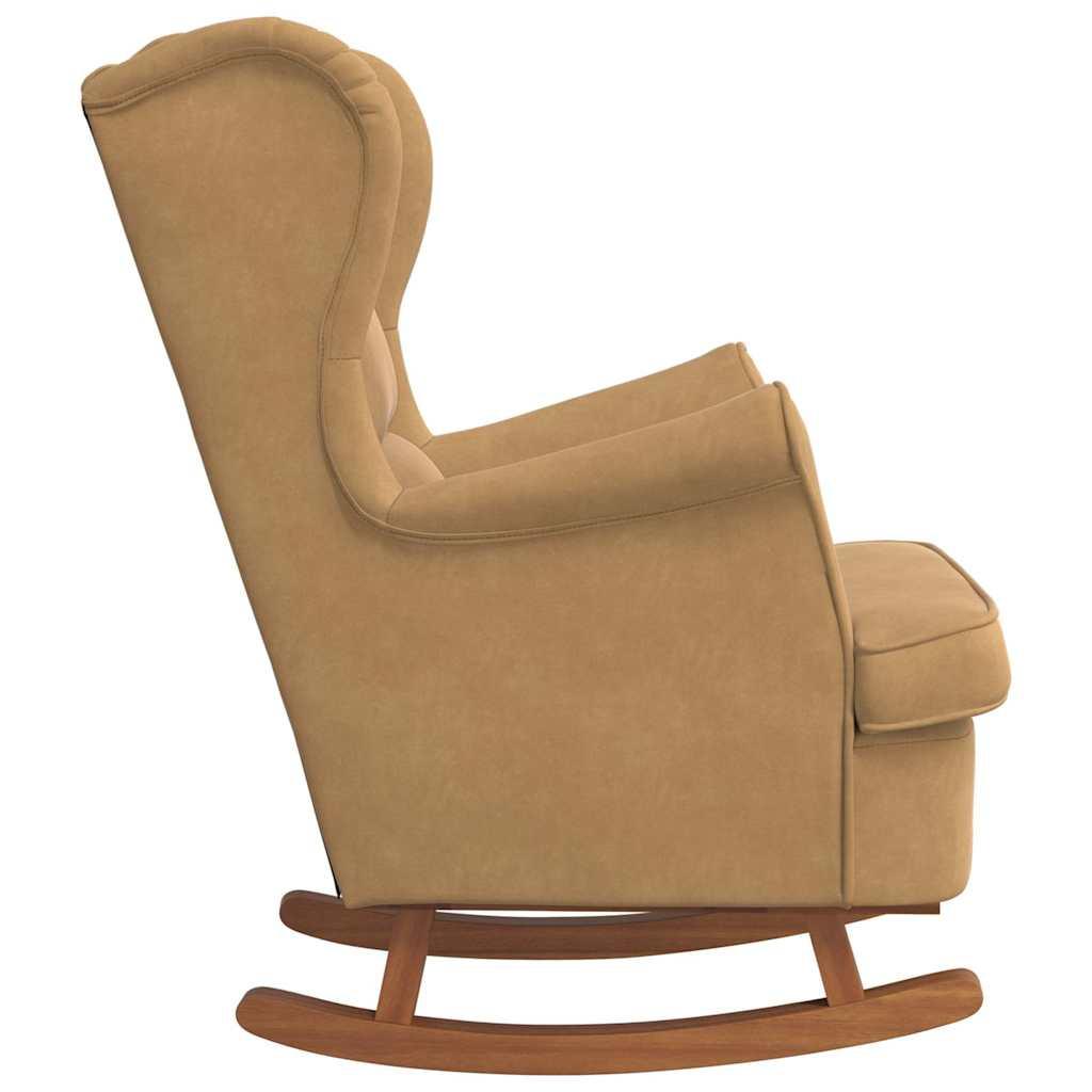 Mecedora con respaldo alto de terciopelo amarillo madera maciza