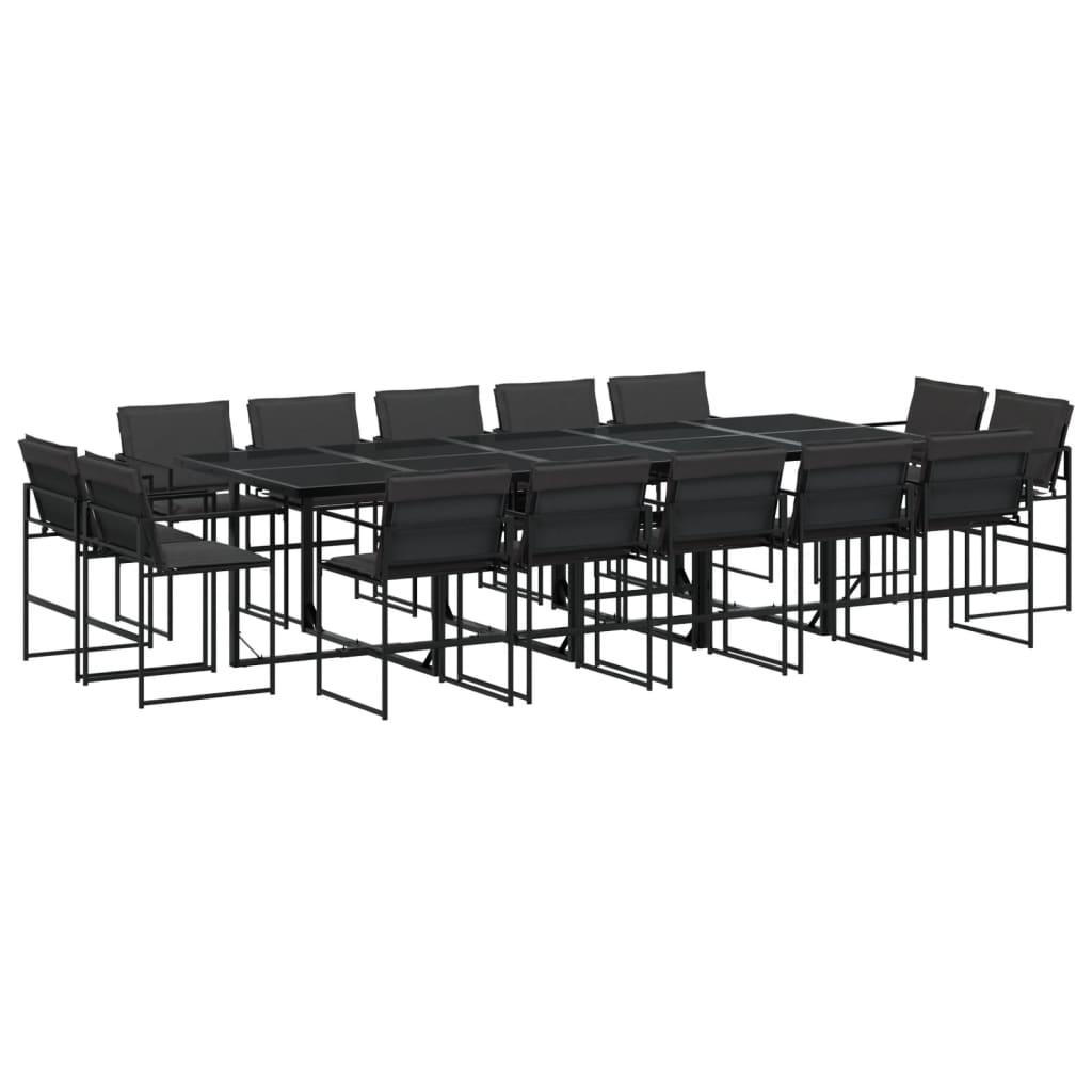 Juego de comedor de jardín 15 pzas con cojines textileno negro