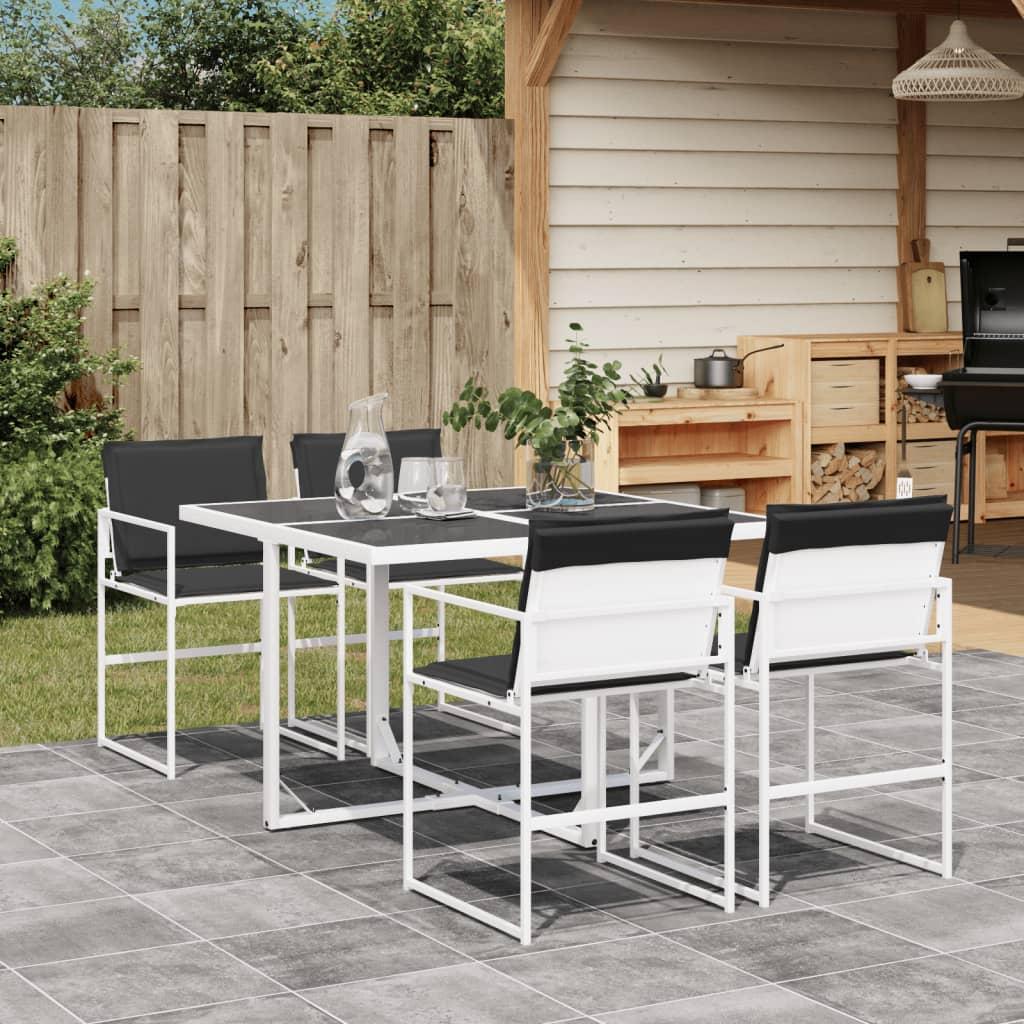 Juego de comedor de jardín 5 pzas con cojines textilene blanco