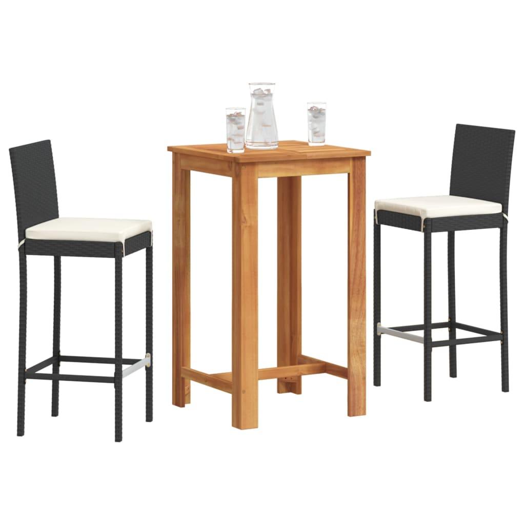Mesa y taburetes de jardín 3 pzas madera acacia ratán PE marrón