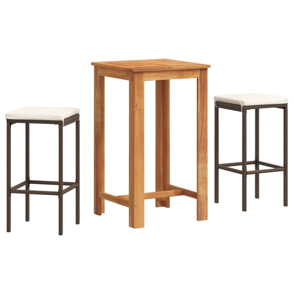 Mesa y taburetes de jardín 3 pzas madera acacia ratán PE marrón