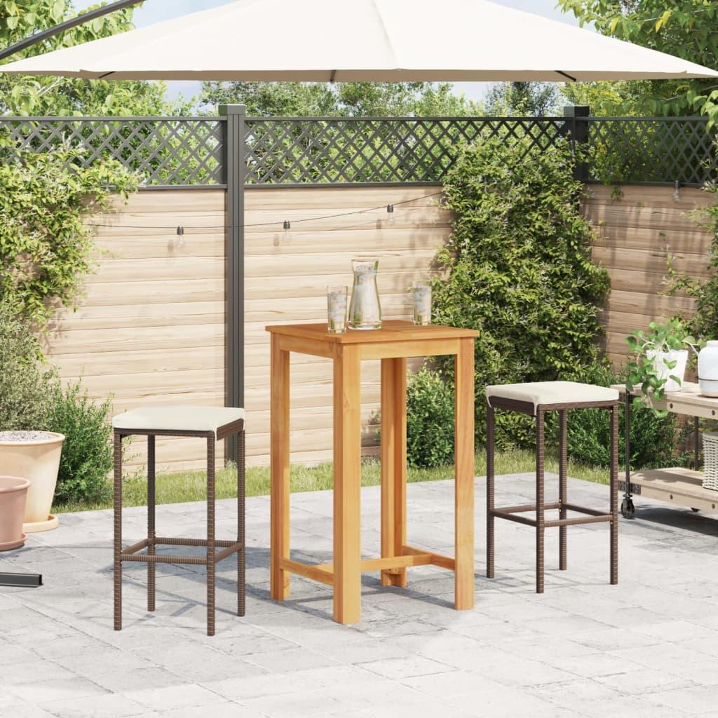 Mesa y taburetes de jardín 3 pzas madera acacia ratán PE marrón
