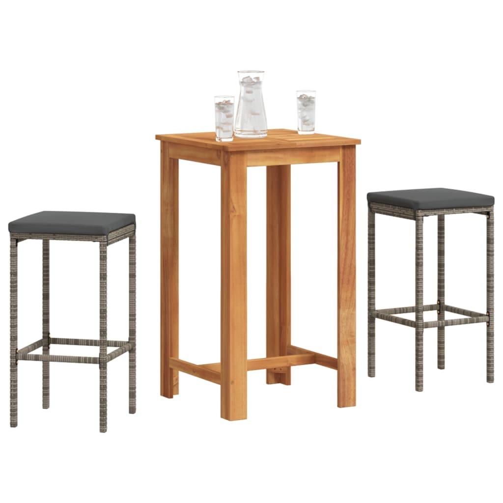 Mesa y taburetes de jardín 3 pzas madera acacia ratán PE marrón