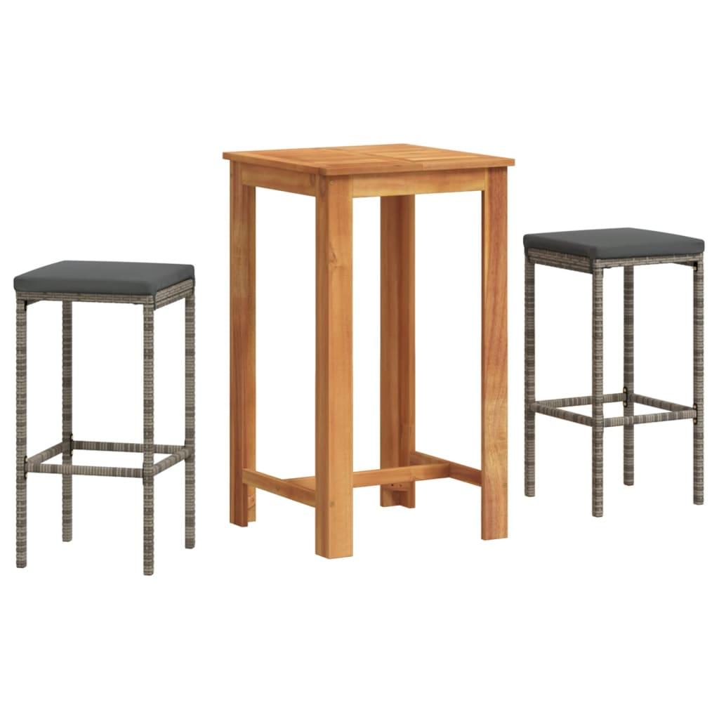 Mesa y taburetes de jardín 3 pzas madera acacia ratán PE marrón