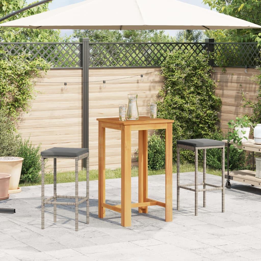 Mesa y taburetes de jardín 3 pzas madera acacia ratán PE marrón