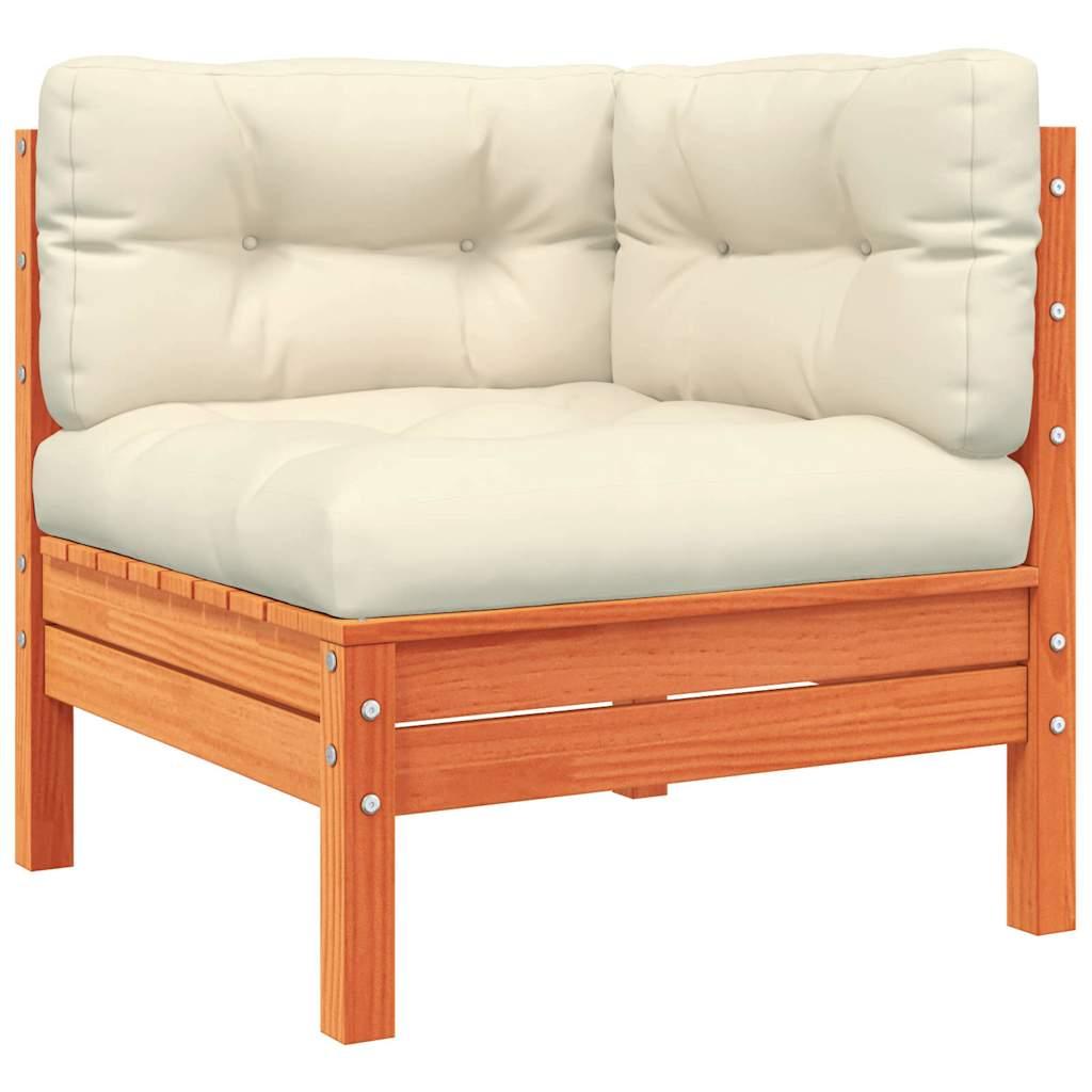 Set de sofás jardín 7 pzas con cojines madera pino marrón cera