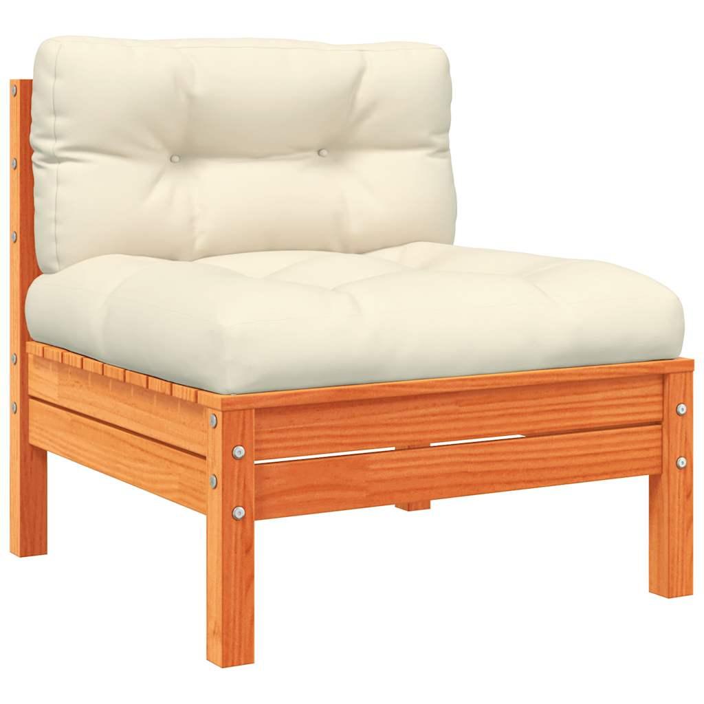 Set de sofás jardín 7 pzas con cojines madera pino marrón cera