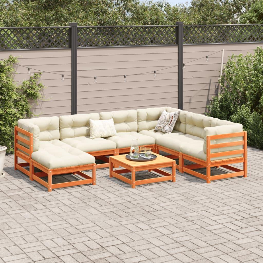 Set de sofás jardín 8 pzas con cojines madera pino marrón cera