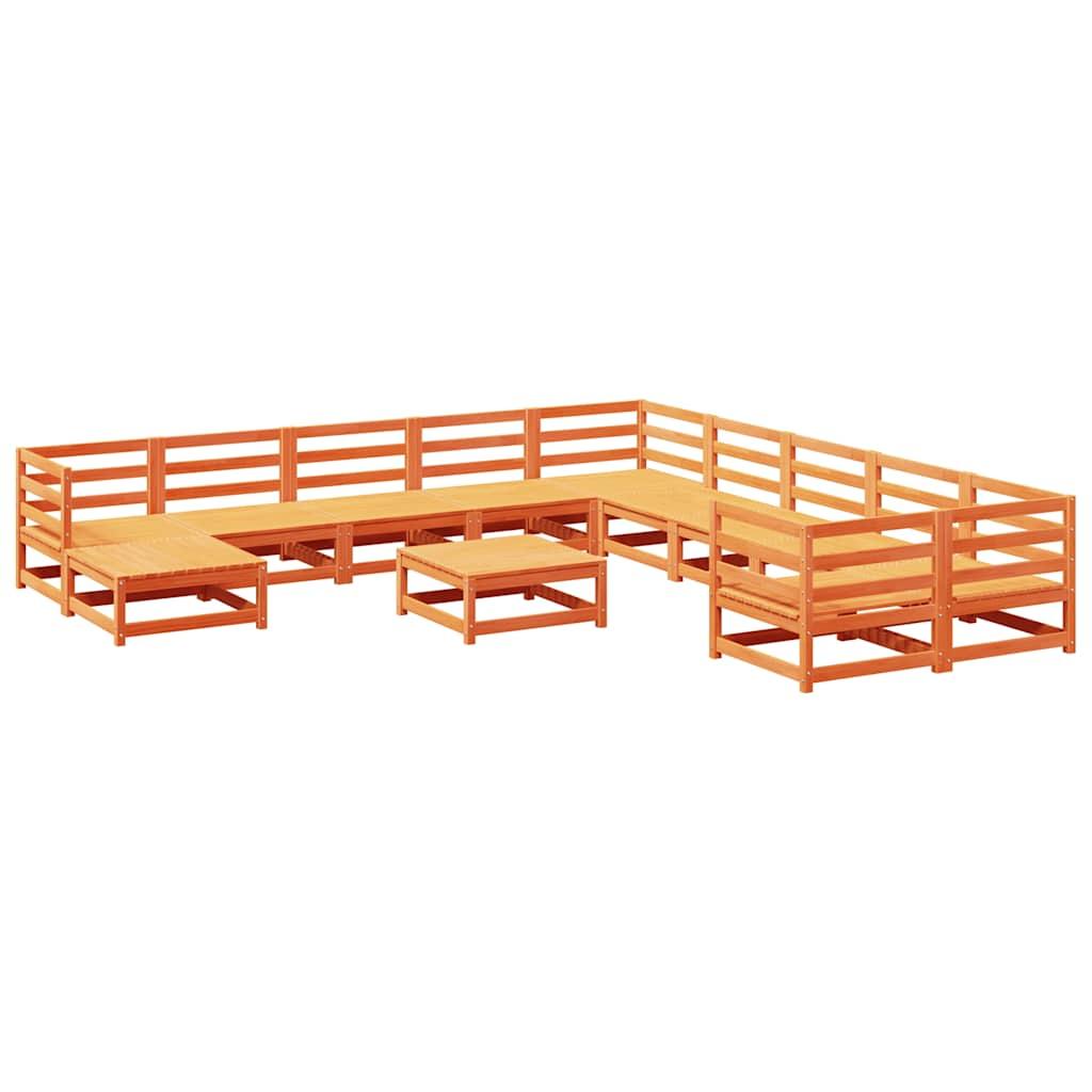 Juego de sofás de jardín 12 pzas madera maciza pino marrón cera