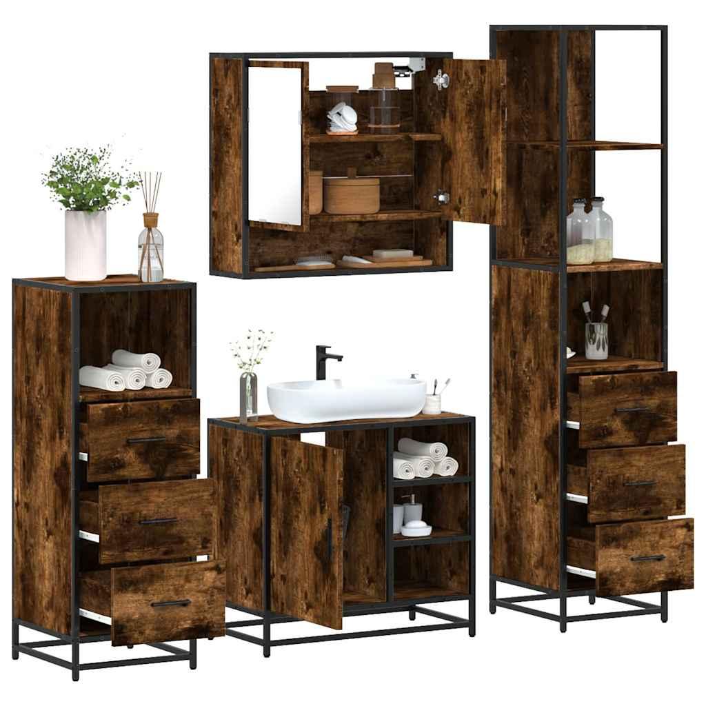 Set de muebles de baño 4 pzas madera contrachapada gris sonoma