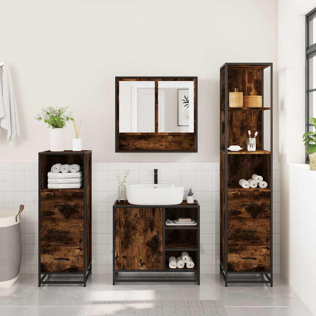 Set de muebles de baño 4 pzas madera contrachapada gris sonoma