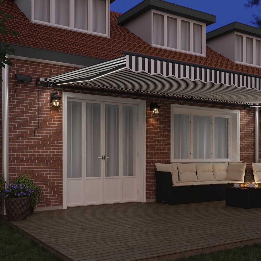 Toldo retráctil manual con luz LED amarillo y blanco 500x300 cm