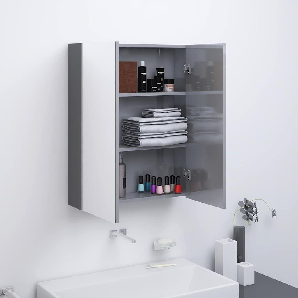 Armario de espejo de baño MDF blanco brillante 60x15x75 cm
