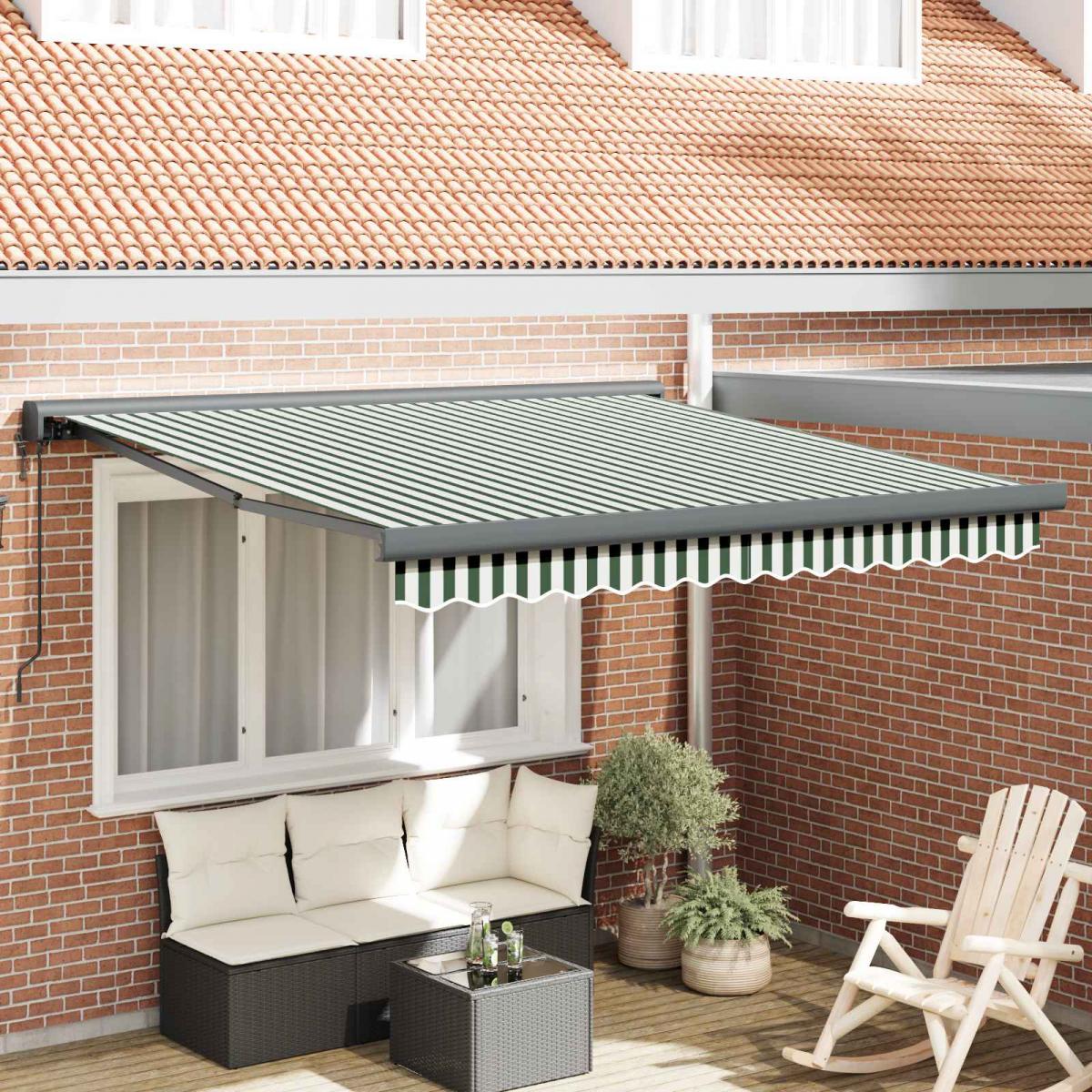 Toldo retráctil Verde y blanco 300 x 250 x 165 cm Tela y Metal