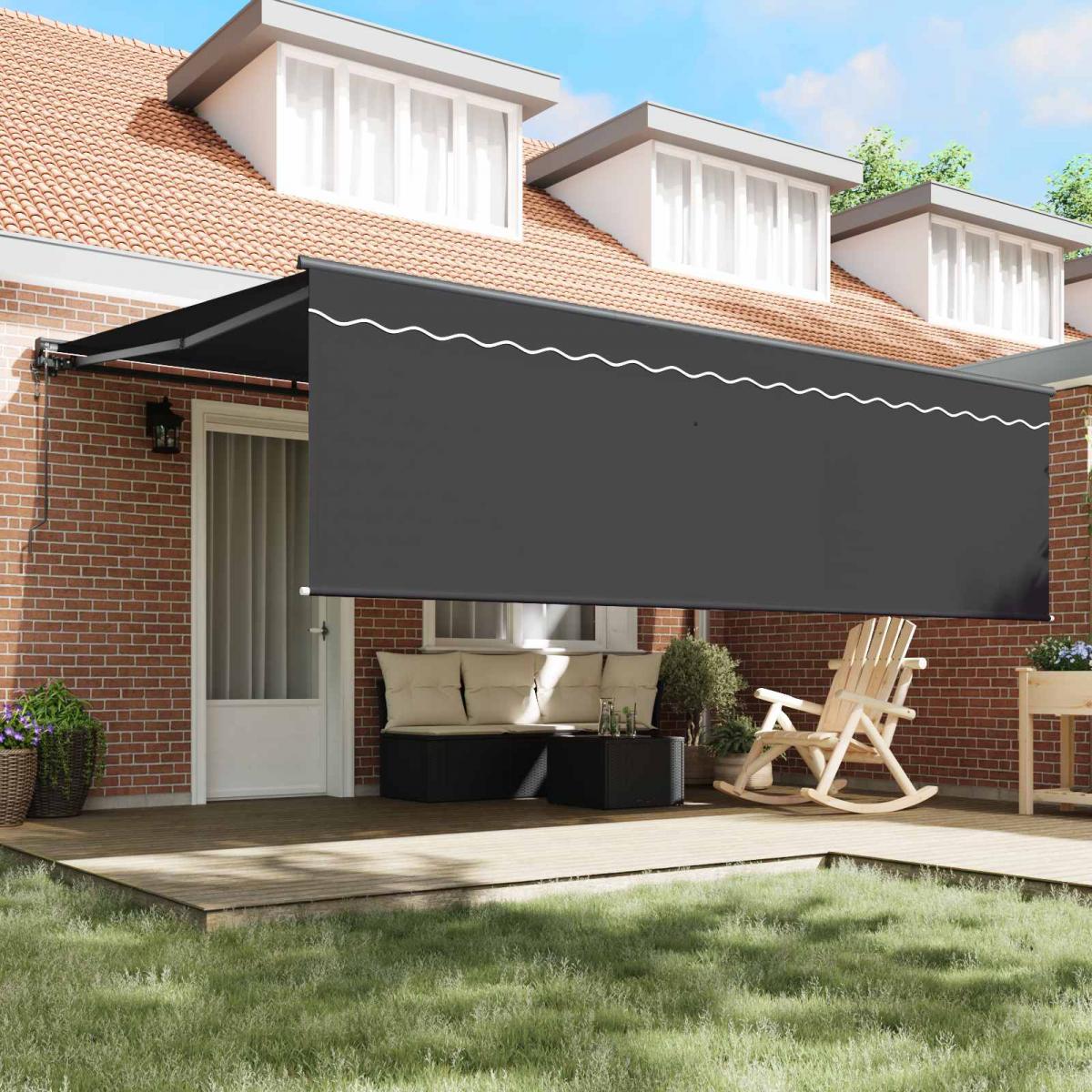 Toldo retráctil Azul y Blanco 400 x 350 cm Poliéster y Aluminio
